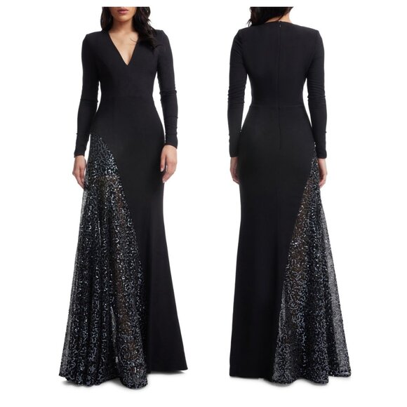 Dress the Population Winnie Sequin Panel Long Sleeve Gown - Picture 1 of 3
